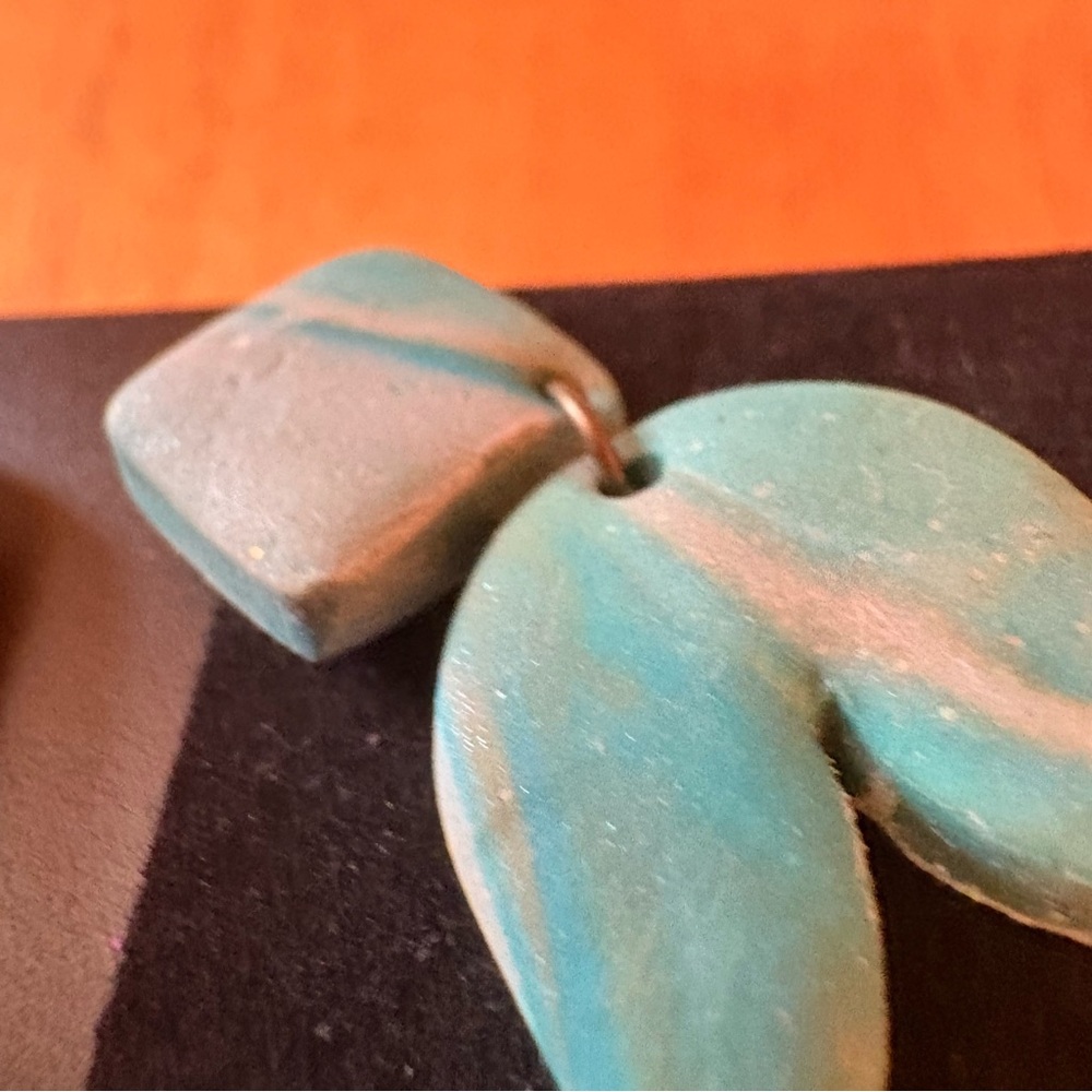 Blue Geometric Stone-Like Dangle Earrings - Picture 2 of 3
